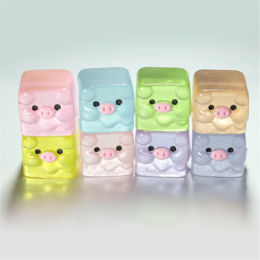 8pcs Resin Luminous Figures Cactus Miniature Square Pig/Hat Duck/Puffy Cloud Crafts Supplies Sculptures & Figurines Decoration