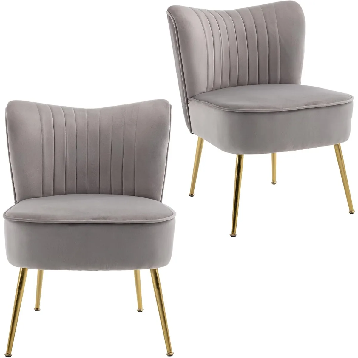 Modern Velvet Upholstered Accent Chair Set of 2,Mid Century Living Room Chairs ,Comfy Armless Chair Wingback Single Sofa