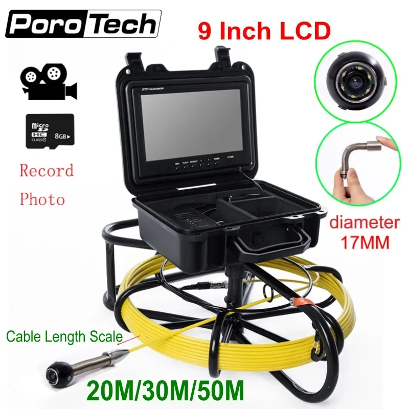 

WP9600B 17mm Sewer Pipe Inspection camera 20/30/50M Fiberglass Cable 9"LCD Industrial Pipeline Endoscope Drain Underwater camera