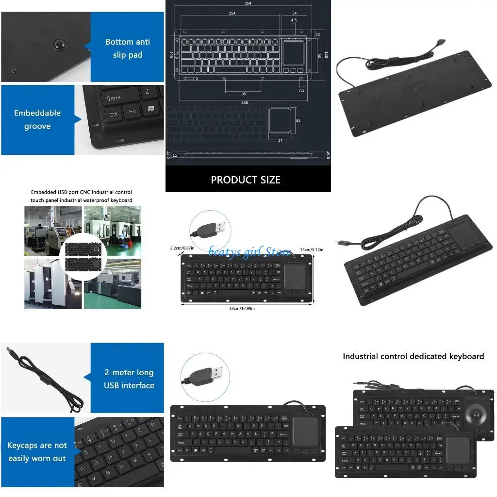 

C7AB Ergonomic USB Touches Board Keyboards with Touchpads for Industrial Automation