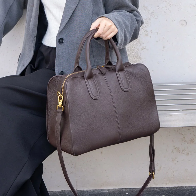 Stylish Luxury Genuine Leather Handbag Women's Elegant Solid Color Tote Bags Multi-Functional Female Crossbody Bags for Commute