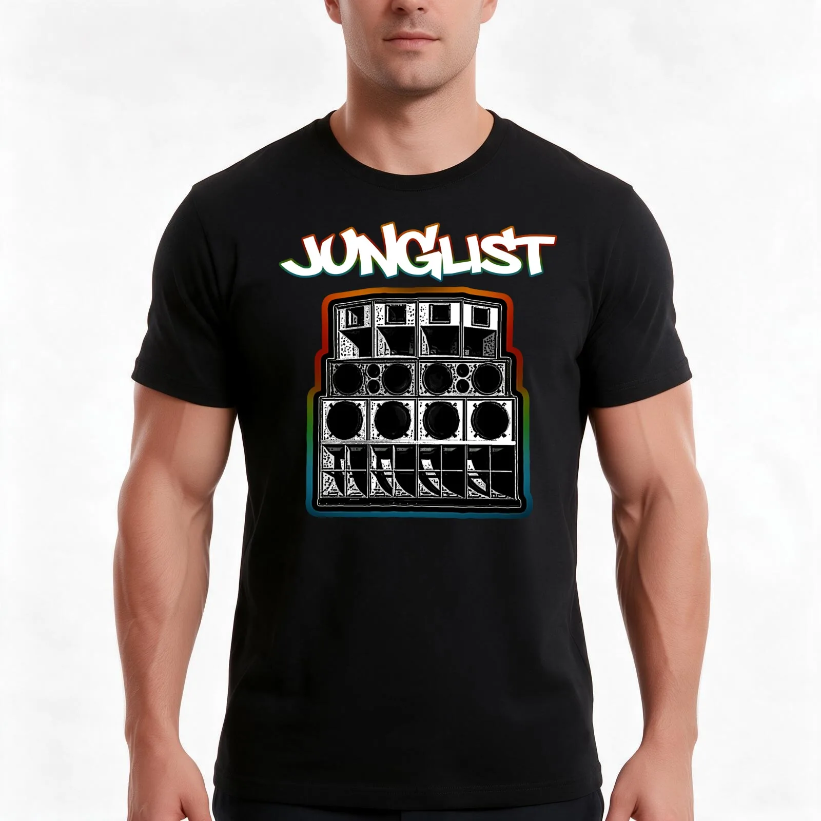 Junglist-Soundsystem T-Shirt, Summer Casual Cotton Tee, Oversized Streetwear Tops, Vintage Graphic Print, Loose Fit Short Sleeve