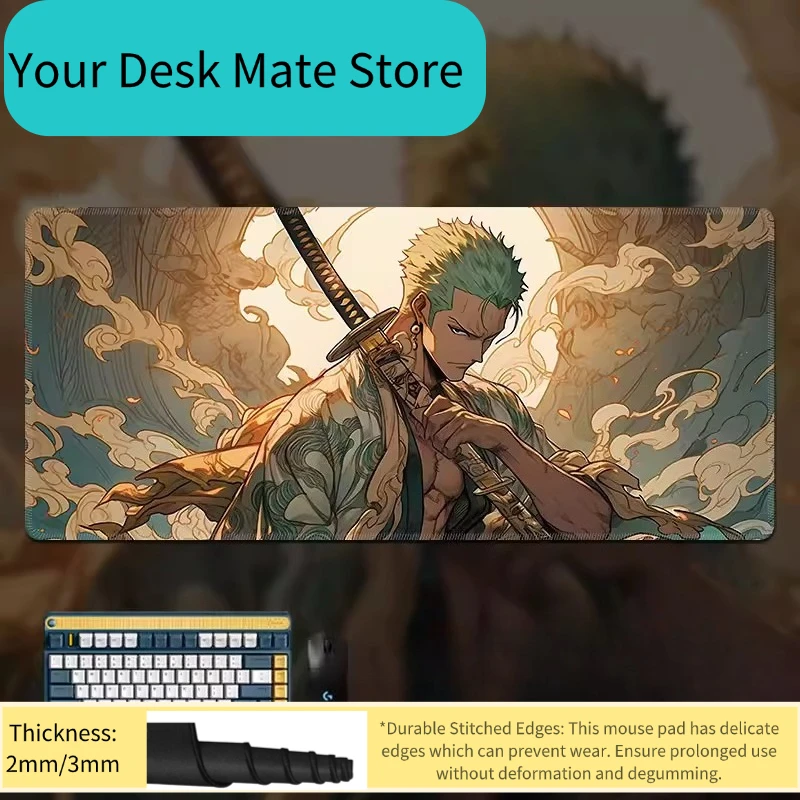 

Коврик для мыши из кожи с высококачественной печатью ONE PIECE, большой коврик для мыши с изображением Ророноа Зоро для мальчиков, настольный коврик для мыши в стиле аниме, игровой коврик для клавиатуры для киберспорта