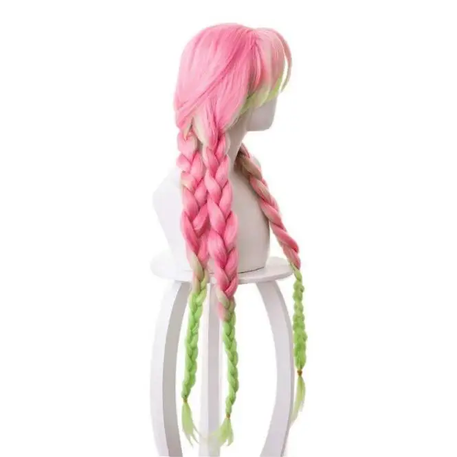 Resistente ao calor Anime fronha, Cosplay Perucas, Rosa, Gradiente Verde, Cabelo Sintético, Dakimakura