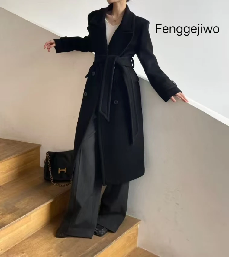 Fenggejiwo High Ding Heavy Industry Shoulder Suit Collar Thickened and Extended Double sided Wool Coat