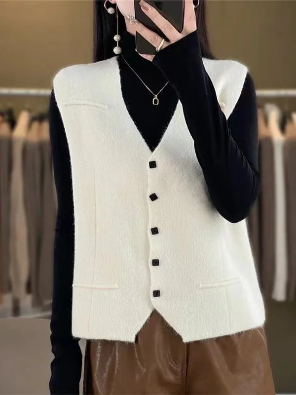 

Корейский простой многослойный вязаный жилет, женский модный осенний свитер с v-образным вырезом, открытый кардиган, пальто с плечами