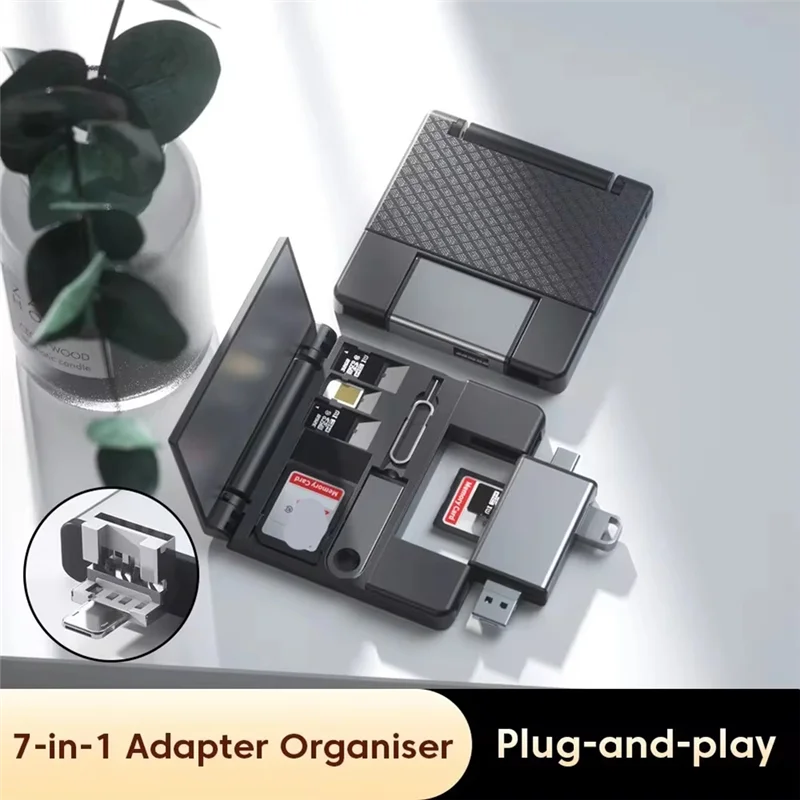 AEE7-7 em 1 caixa de armazenamento de leitor de cartão multifuncional caixa de cartão sd adaptador otg usb2.0 tipo-c adaptador caixa de armazenamento de cartão