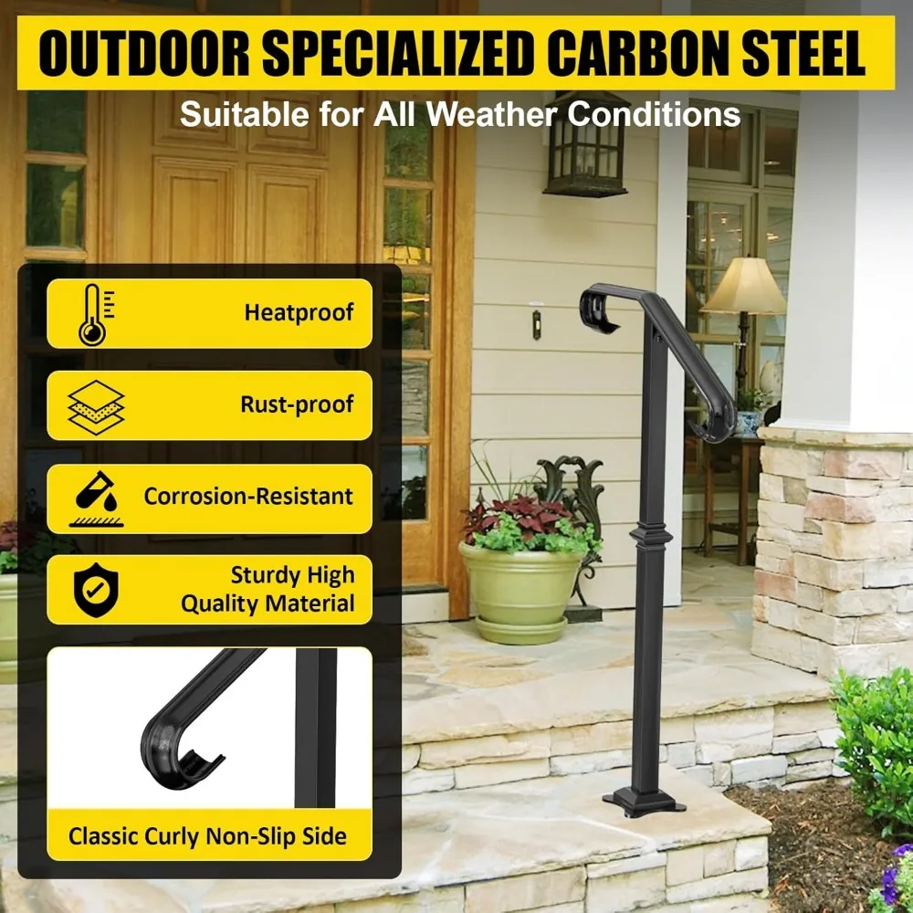 درابزين سلالم من الحديد المطاوع في الهواء الطلق للشرفة، يناسب خطوة 1-2، نمط انتقالي، مناسب لخطوات الخرسانة أو الخشبية #3