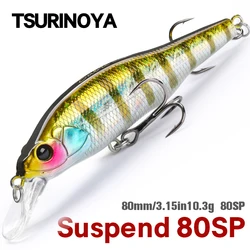 TSURINOYA 3.15in Minnow Suspending Fishing Lure 80SP Sabre 80mm 10.3g Long Castinig Shiner Shad Bass Pike Hard Baits Jerkbait