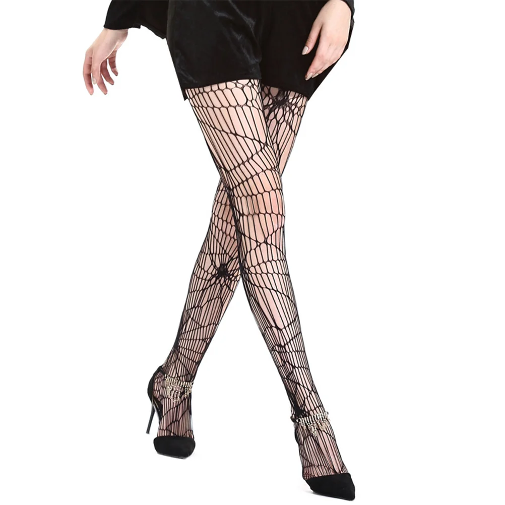 

Halloween Women Spider Socks Stocking Jumpsuit Woman Spiderweb Net Thigh Stockings