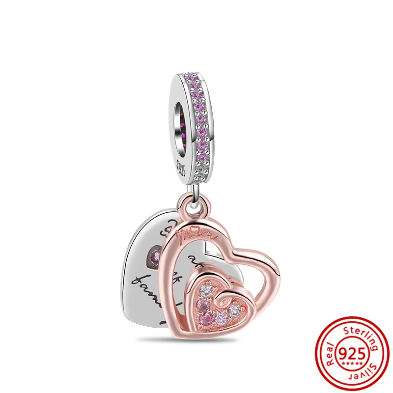 925 Solid Silver Forever Love Infinite Radiant Heart Shiny Rose Gold Two-tone Beads Fit Original Pandora Charms Bracelet Jewelry