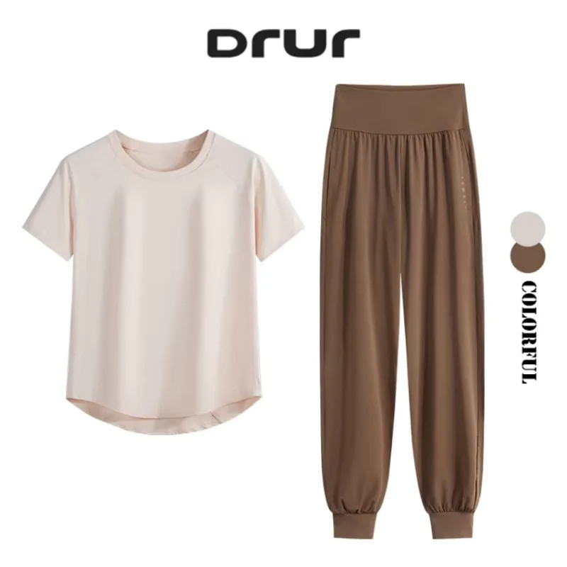 

DRUR, комплект из 2 предметов, дышащий свободный спортивный костюм, женские легкие комплекты брюк для бега, летняя спортивная одежда с оттенками допамина