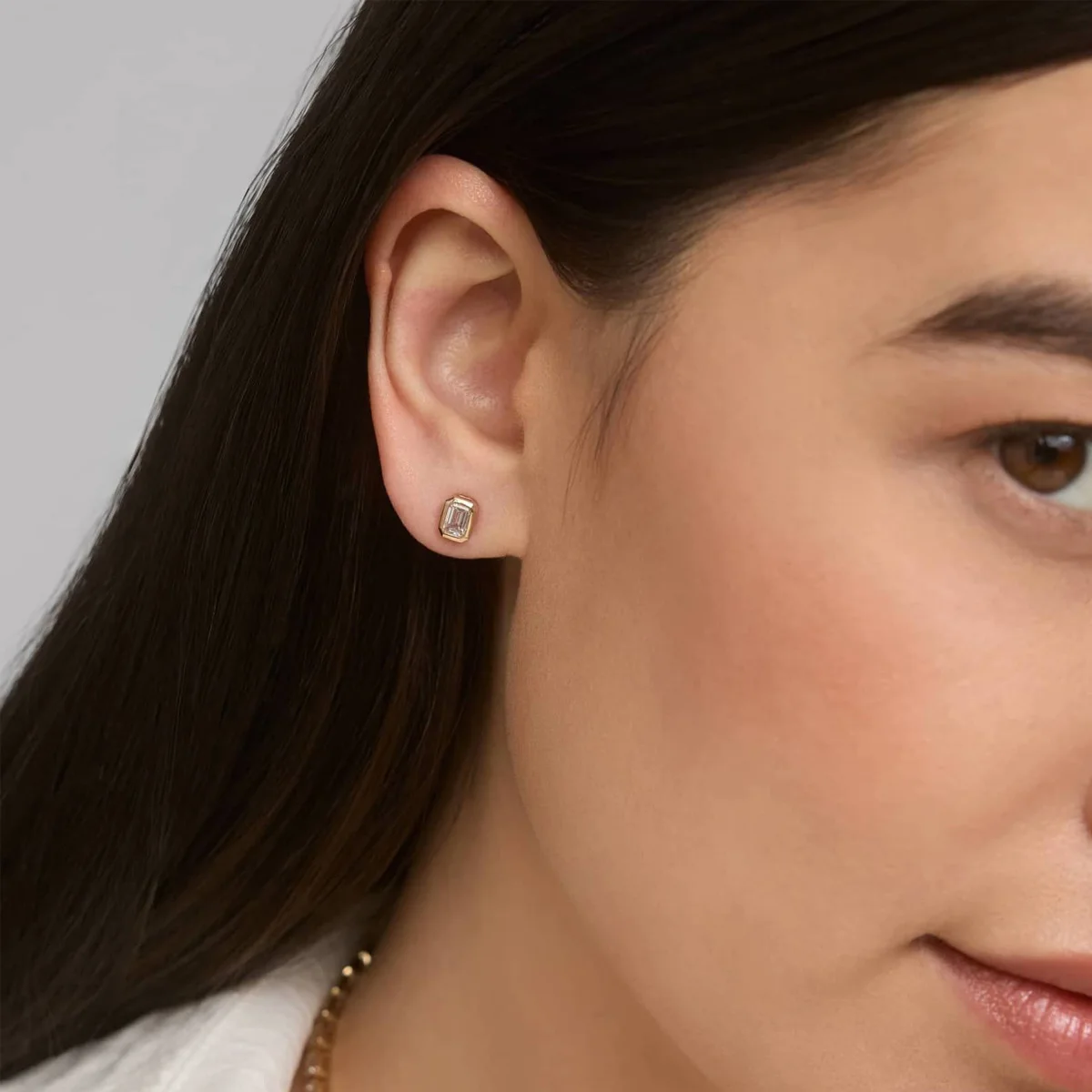 9K/14K/18K Solid Gold Lab Diamond Earrings Bezel Set Emerald Cut IGI Certified Lab Created Diamond Stud Earrings Fine Jewelry