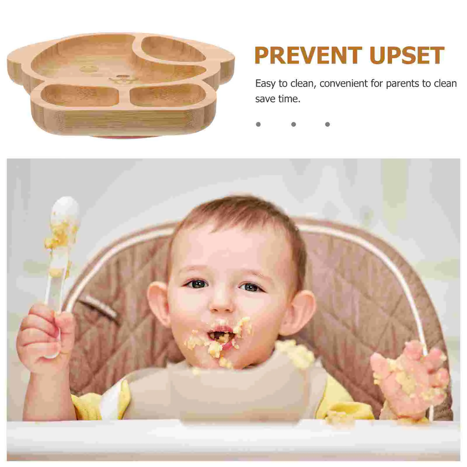 Bandeja Juego de cubiertos para bebé Bandejas de comida Divisor de placa dividida Gel de sílice Placas de madera para niños