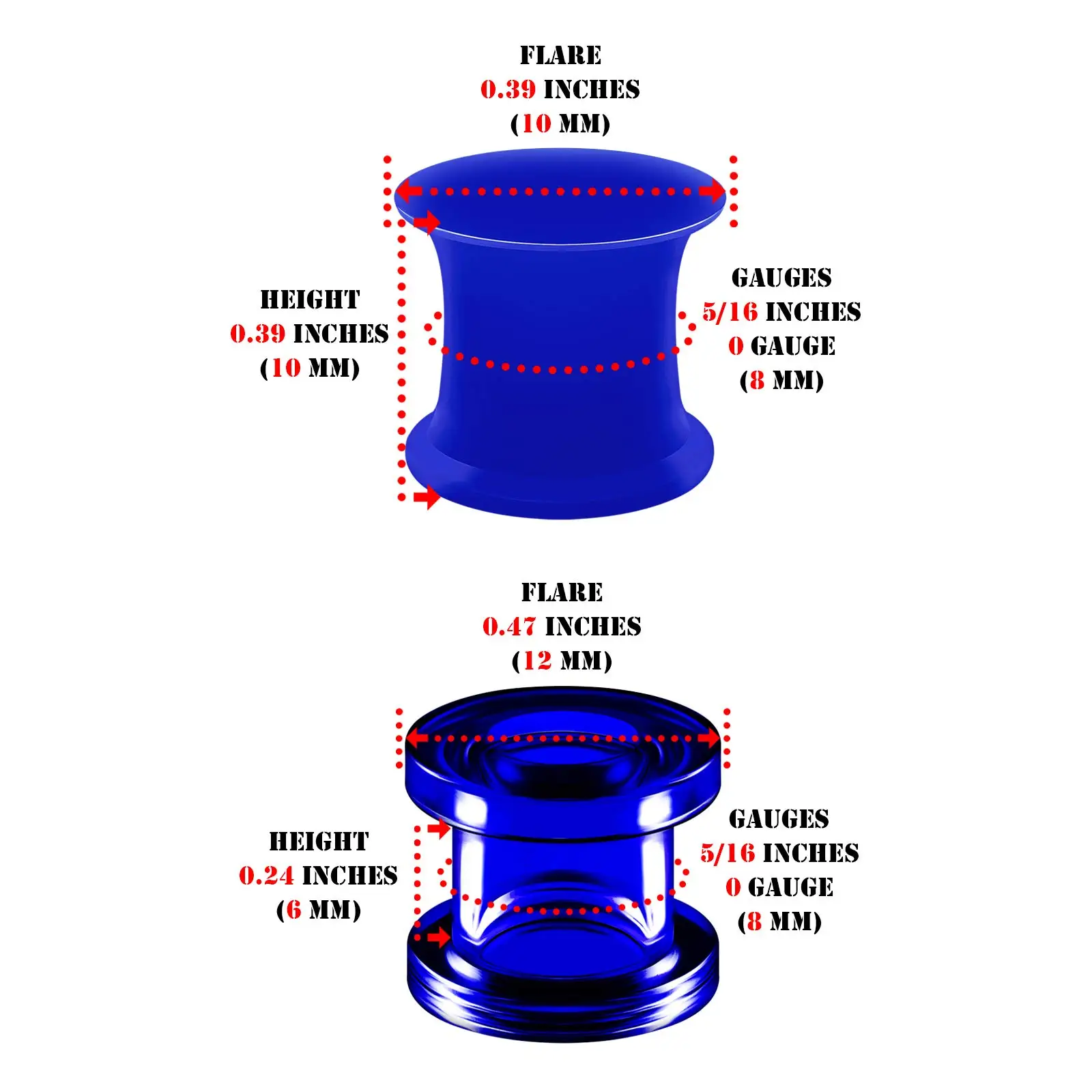 1 Pair Blue Silicone Double Flared Saddle Piercing Jewelry Stretcher Ear Plugs Earring Lobe Acrylic External Flesh Tunnel 3-20mm