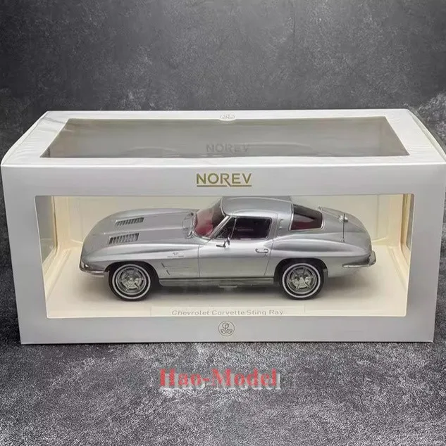 NOREV 1/18 Chevrolet Corvette Sting Ray 1963 Modelo de Carro em Liga Metálica Prata para Presente