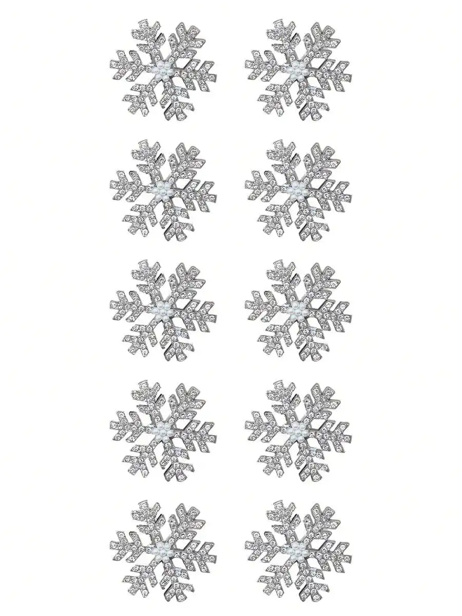 Women Silver Snowflake Faux Pearl Hair Clips Rhinestone Claw Bangs Clips Elegant Daily Wear Winter Accessory New Year Party Head view 3