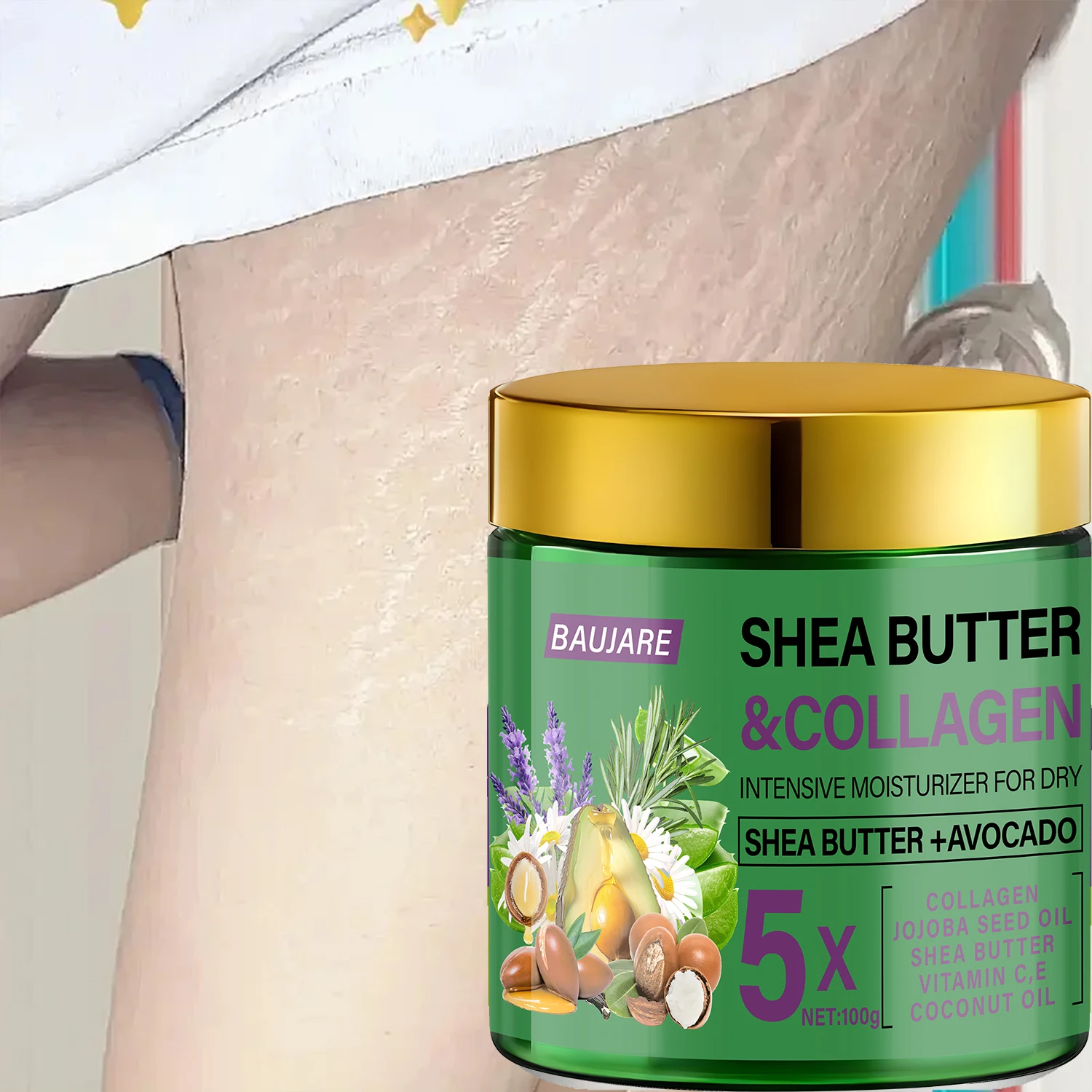 Crema facial de manteca de karité y colágeno - Hidratante intensivo para pieles secas con aguacate y ácido hialurónico