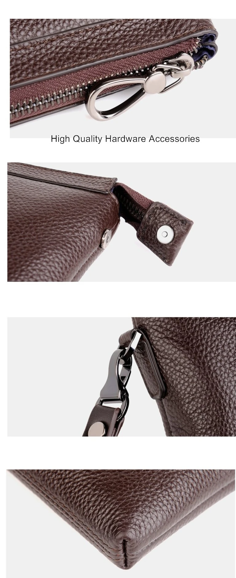 Men's Genuine Leather Cowhide Wallet Large Capacity Casual Tote Envelope Clip Handbag - Stylish Clutch Bag