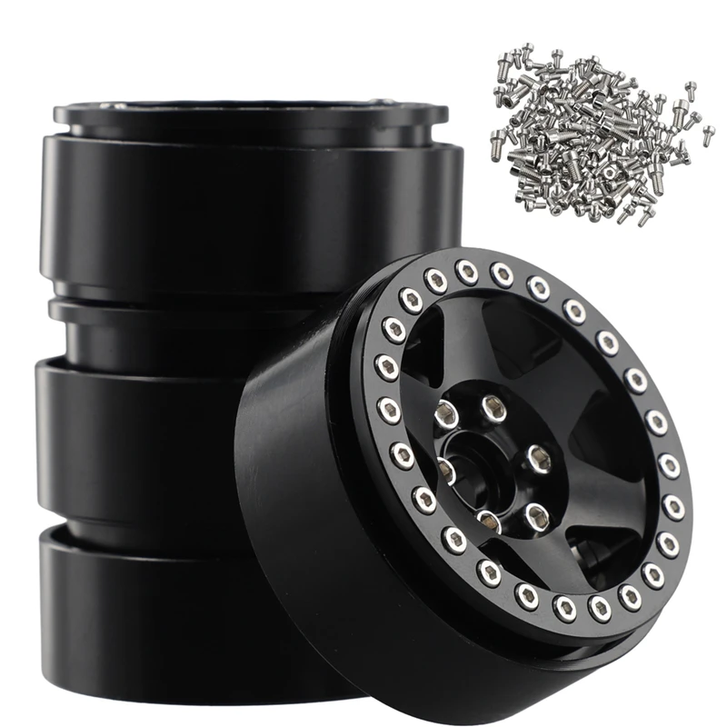 1/10 RC Crawler Car 1.9Inch Metal Beadlock 6 Hole Wheel Hub Rim For TRX-4 D90 D110 SCX10 SCX10II SCX10III Black