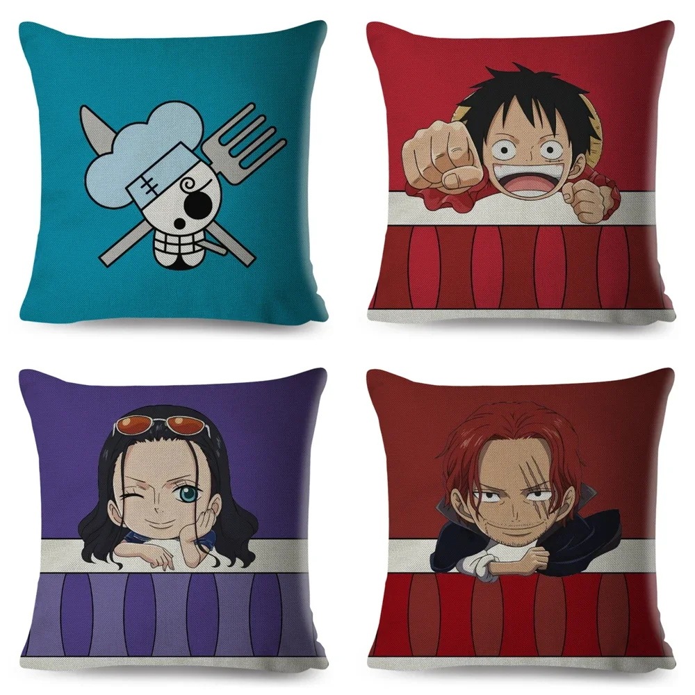 One Piece Luffy Fronha Dos Desenhos Animados, Japão Anime Fronha, Capa de Almofada de Poliéster para Sofá, Casa, Carro, Decoração do Quarto das Crianças