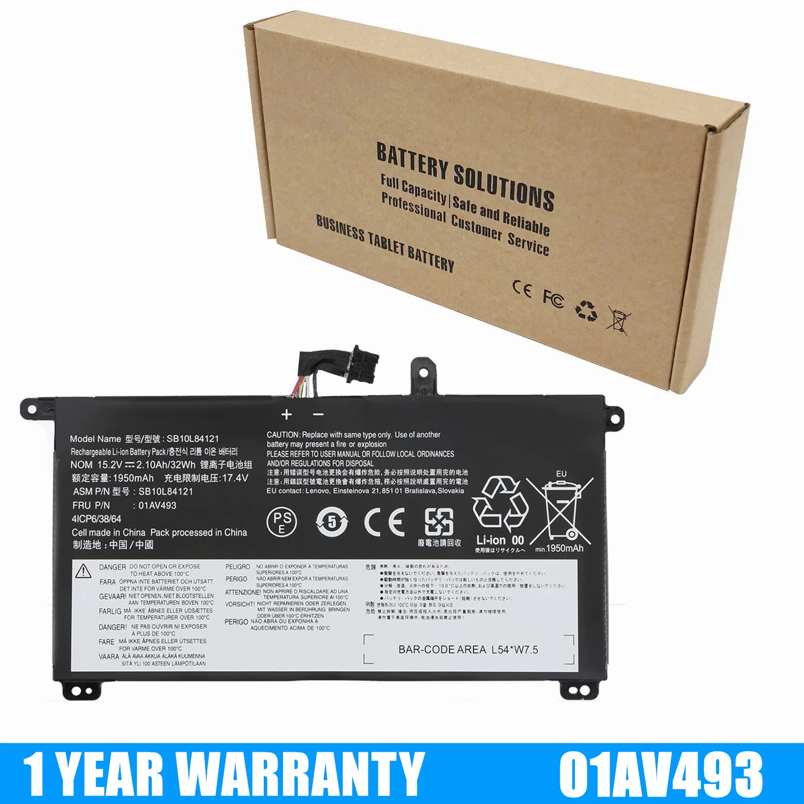 

New Battery 01AV493 For Lenovo ThinkPad T570 T580 P51S P52S 00UR890 00UR891 00UR892 SB10L84121