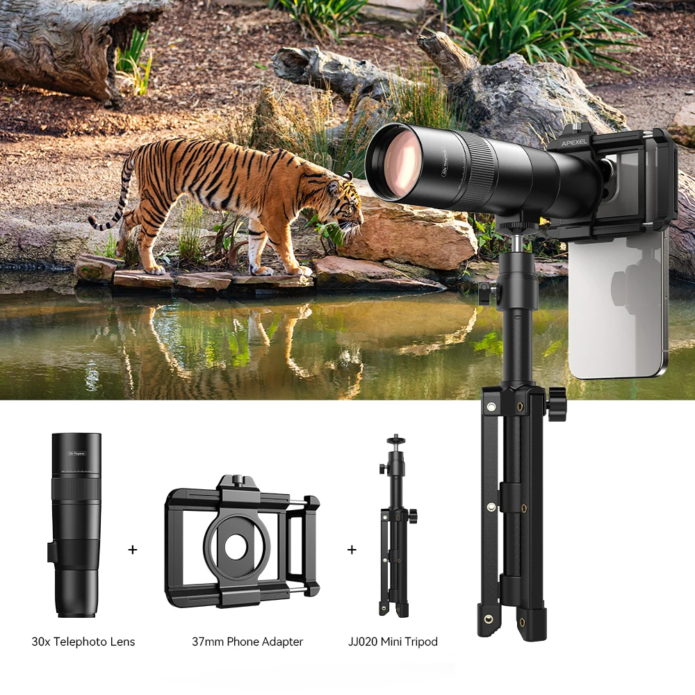 

APEXEL 30X Telephoto Lens High Power Telephoto Phone Lens With Adjustable Tripod And Universal Phone Clip