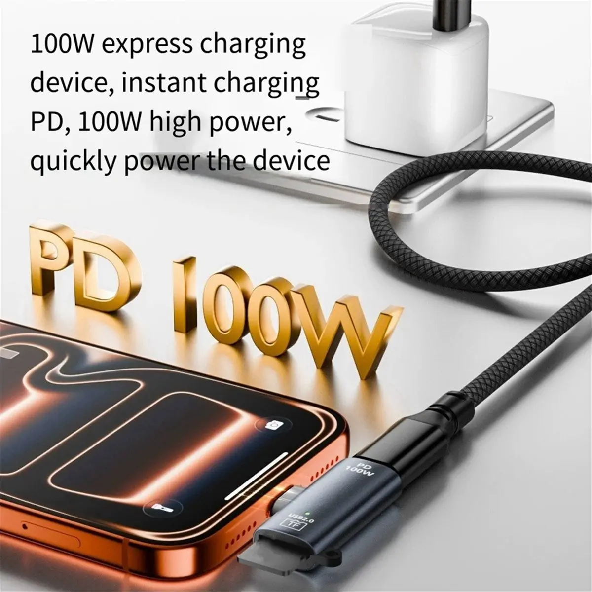 2 in 1 OTG Adapter PD100W USB C Charger Type C Male to TF Memory Card Reader U Disk Reading for Phone Tablet Laptop A
