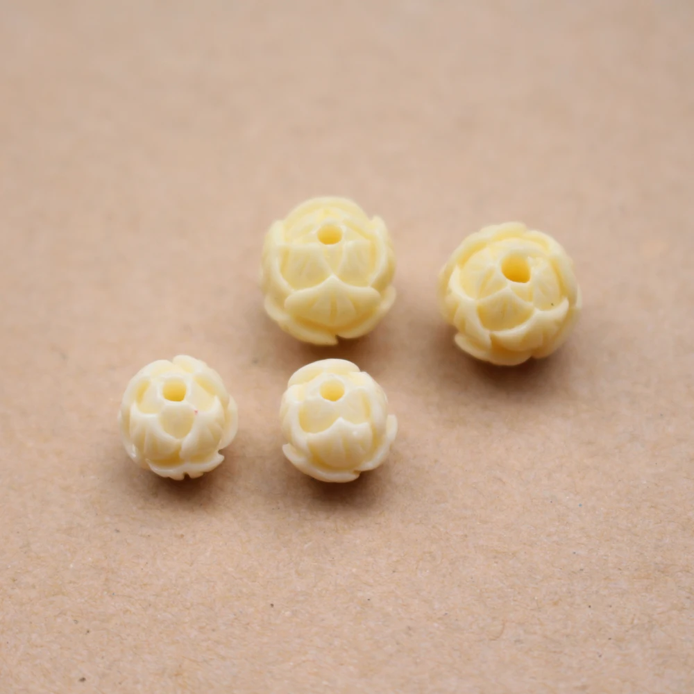 20Pcs Carved Lotus Beads Artificial Coral bead 8mm 10mm 12mm Beige Color for Jewelry Bracelet  Necklace making Bulk Craft DIY