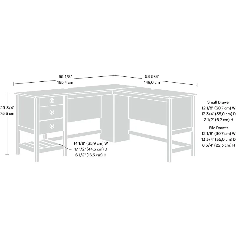 L-Shaped Desk with Drawers,with Two Drawers Feature Full Extension Slides,58.66