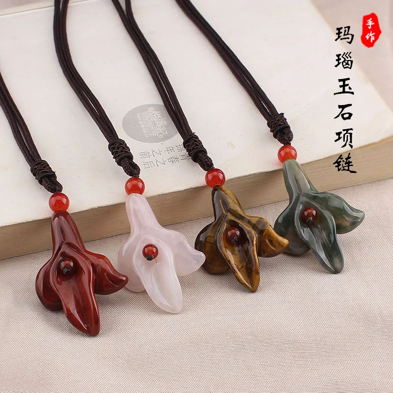 DIY accessories Jade necklace, orchid pendant, agate stone sweater chain, long versatile cotton and linen with jewelry, men's an