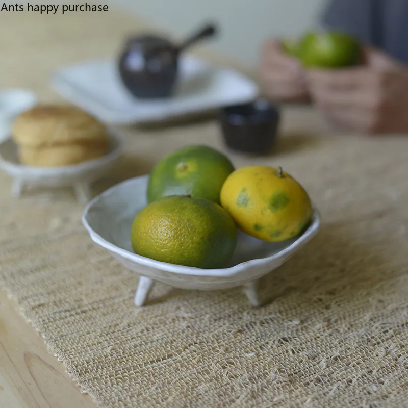 Runde Keramik Hoch Füße Obstschale Snacks Dessert Platte Gewürz Gericht Erfrischung Tablett Drei-legged Teller Geschirr