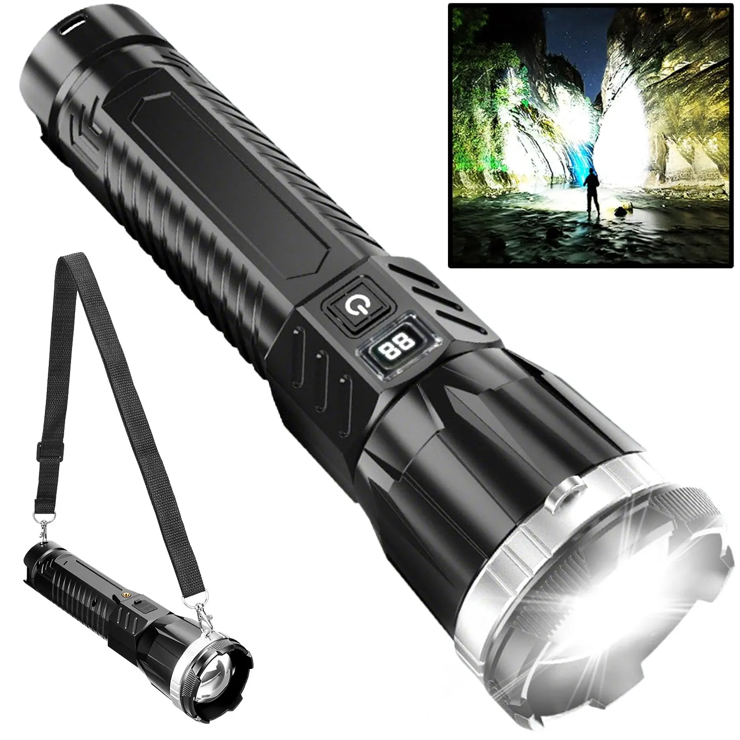

Мощный фонарик, сверхбольшой фонарик, перезаряжаемый, самый яркий светодиодный фонарь, фонарь дальнего действия, для улицы, со встроенным аккумулятором