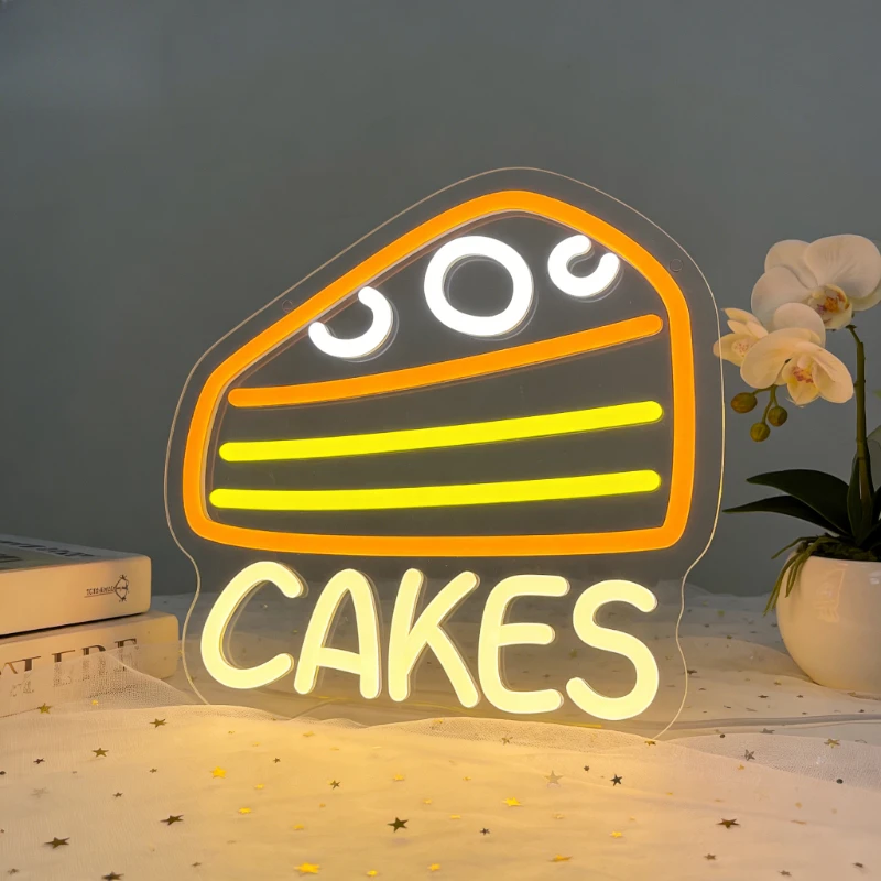 

Неоновая вывеска «Кусочек торта» с регулируемой яркостью, светодиодная неоновая лампа для праздников, детских вечеринок, чаепитий, кондитерских, студий, кафе, баров, декора стен