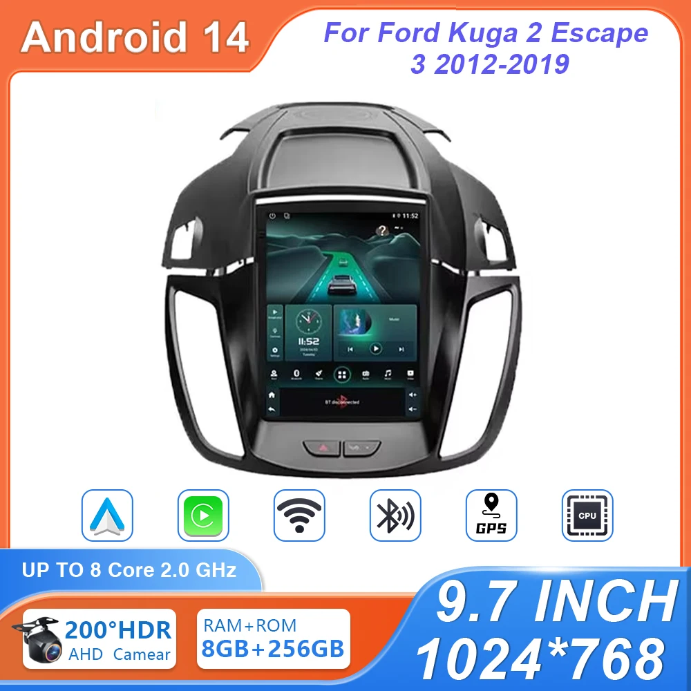 

9,7-дюймовый автомобильный радиоприемник Android для Ford Kuga 2 Escape 3 2012-2019 4G WIFI BT Беспроводной мультимедийный плеер CarPlay Video GPS 2Din BT