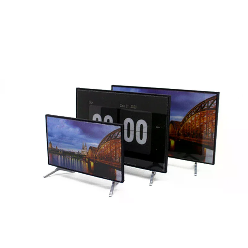 1:12 Poppenhuis Miniatuur TV Simulatie Televisie Mini TV Met Standaard Basis Model Meubels Voor Poppenhuis Woonkamer Decor Speelgoed