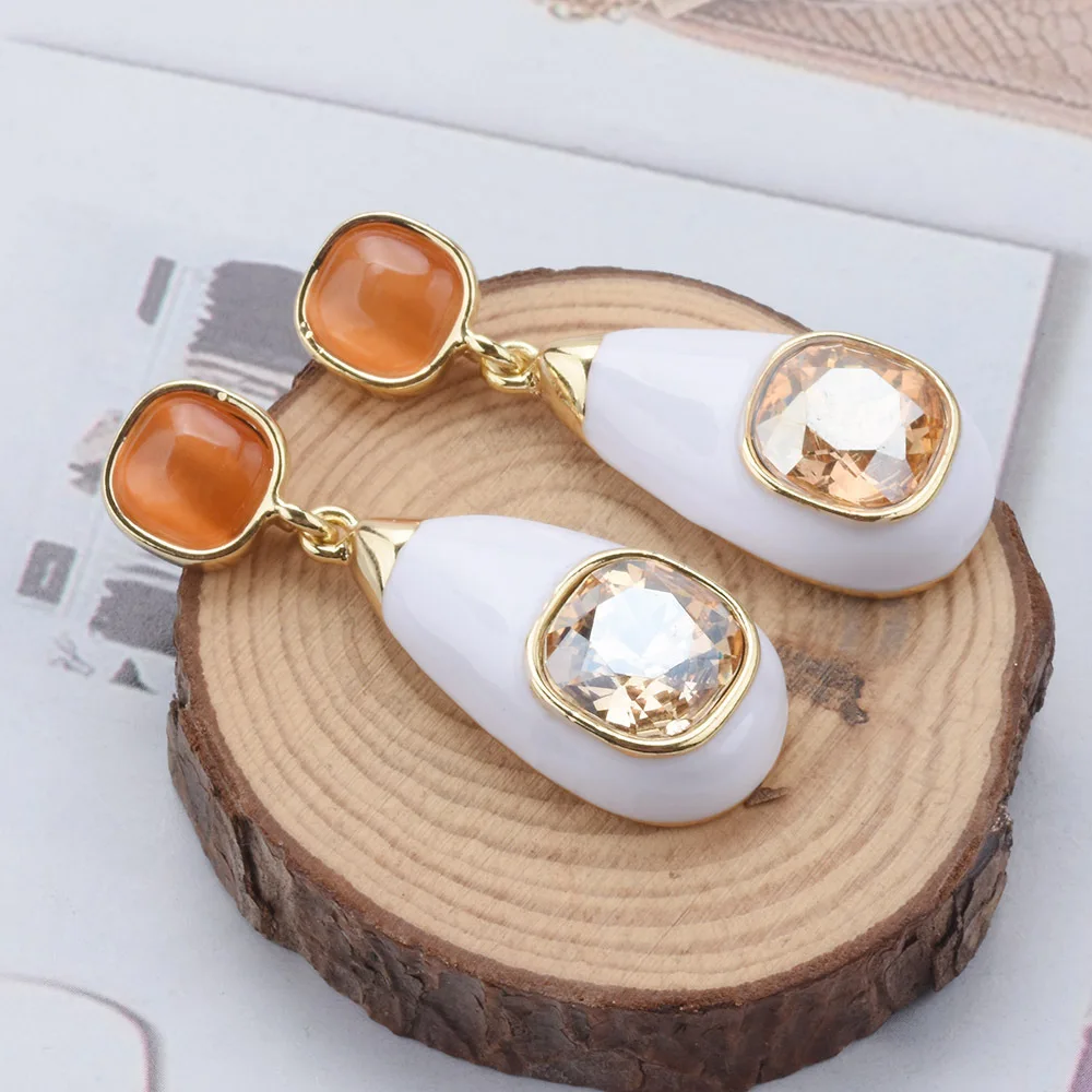 ins wind cross-border earrings geometric water drop diamond stud earrings simple and versatile cute alloy oil drop earrings