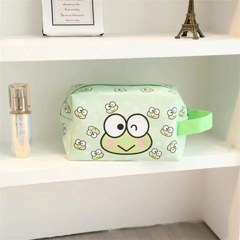 Sanrio Keroppi Hello Kitty Kuromi Cosmetic Bag Cute Cartoon Kawaii Pencil Case Portable Girly Heart High Capacity Storage Bag