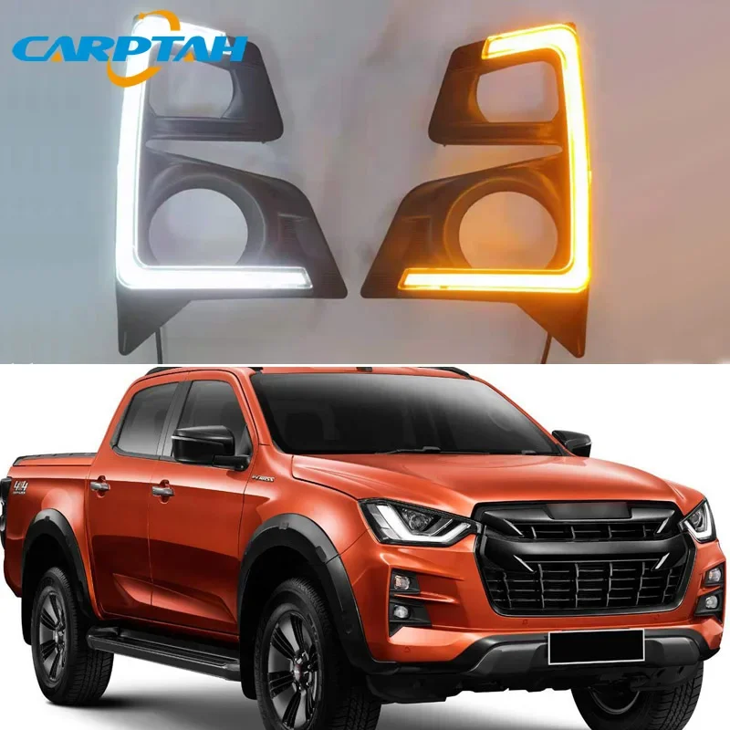 2PCS For ISUZU D-Max Pickup 2020 LED Daytime Running Light Waterproof Yellow Turn Signal Indicator Light Bumper Lamp LED DRL