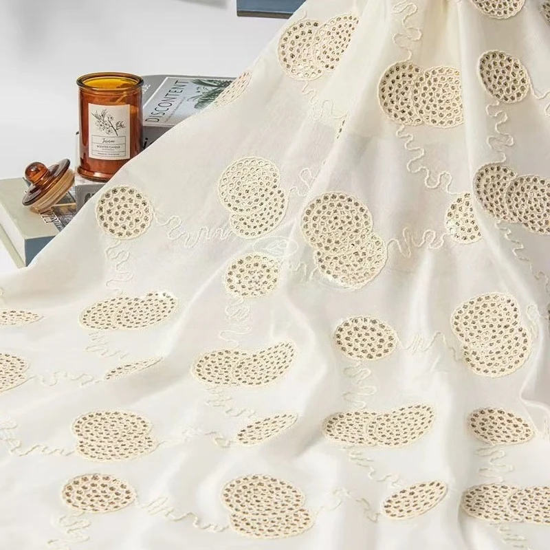 L100XW130CM Embroidered Cotton Cord Sequin Mesh Fabric Planet Circle Pattern Sparkling Sheer for Gown Dress Curtain DIY Sewing