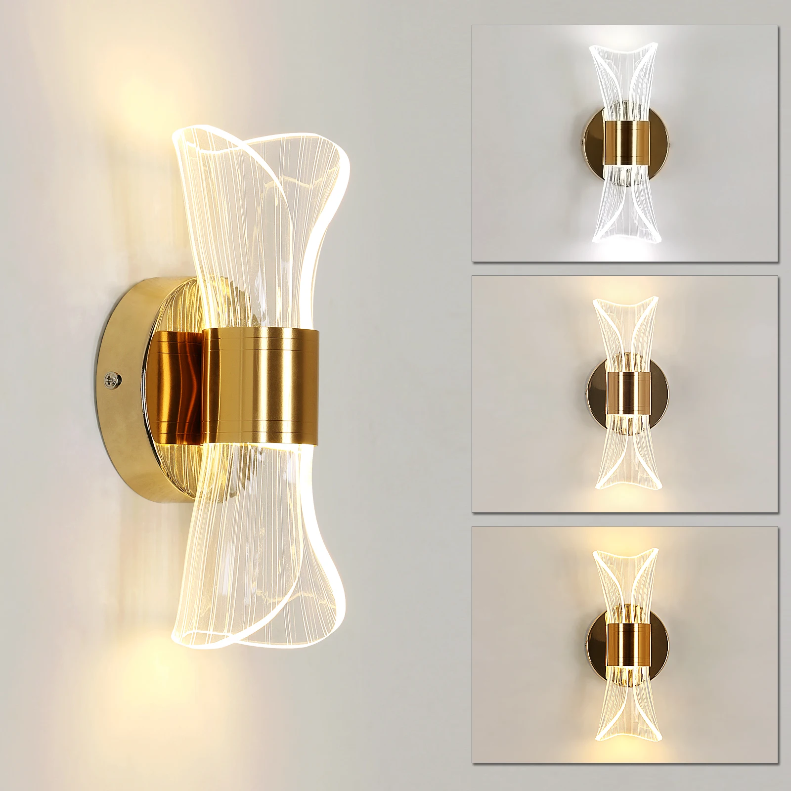LED Innen-Wandleuchte, 12W Dimmbare Moderne Wandlampe Gold, Acryl Innen-Wandbeleuchtung für Schlafzimmer, Flur, Veranda – Detail 12