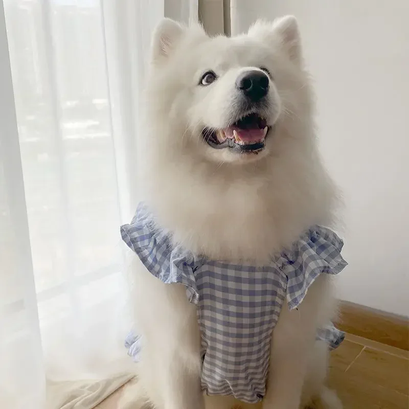 Dog Dress Plaid Pet Costume Dress Summer Breathable Clothes for Medium Large Dog Plaid Clothes Lightweight Funny Pet Cosplay