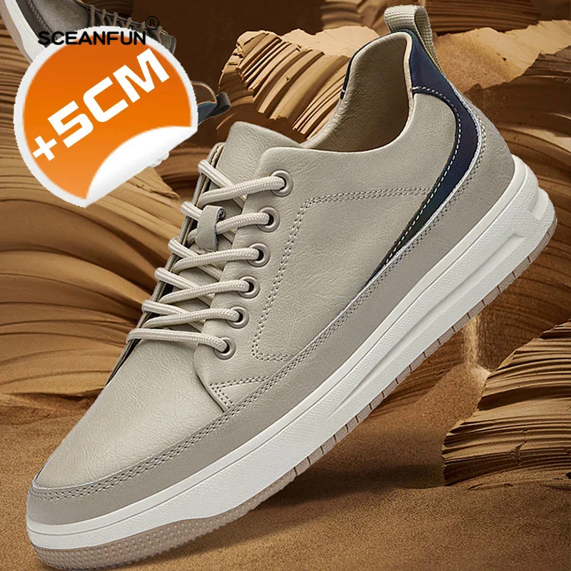 Sneakers Elevator Shoes Height Increased 5cm For Men Tennis Sports Shoes Genuine Leather Man   Increasing