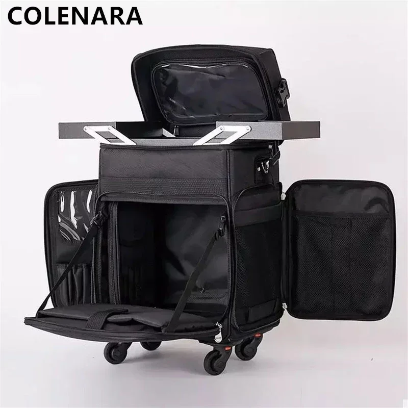 COLENARA New Luggage Ladies Oxford Cloth Beauty Toolkit Collapsible Detachable Trolley Makeup Box with Wheels Rolling Luggage