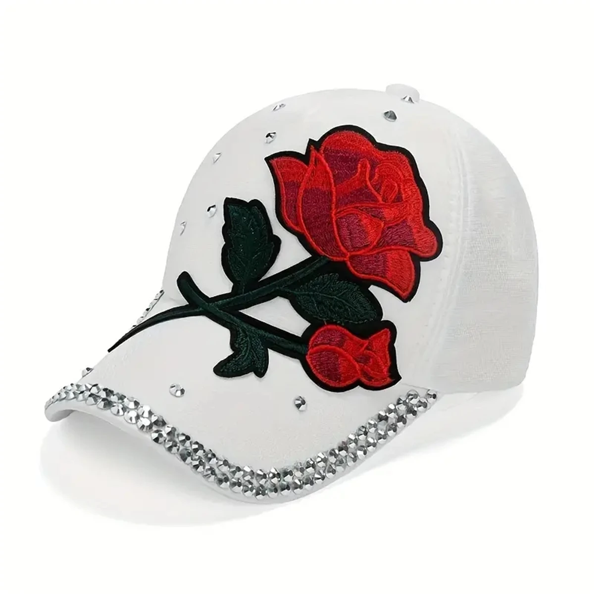 Ladies breathable mesh adjustable baseball cap Y2K Red Rose Diamond baseball cap, lightweight adjustable for sports and fashion