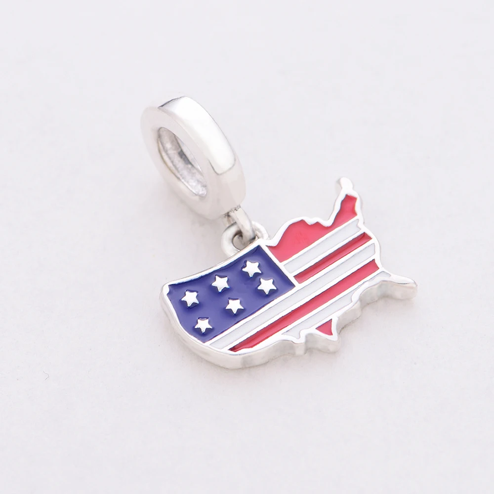 SilJew Country Flag Heart Charm 925 Silver Enamel Pendant Fit Bracelet USA Brazil Argentina Italy Venezuela Travel Jewelry Gift view 5