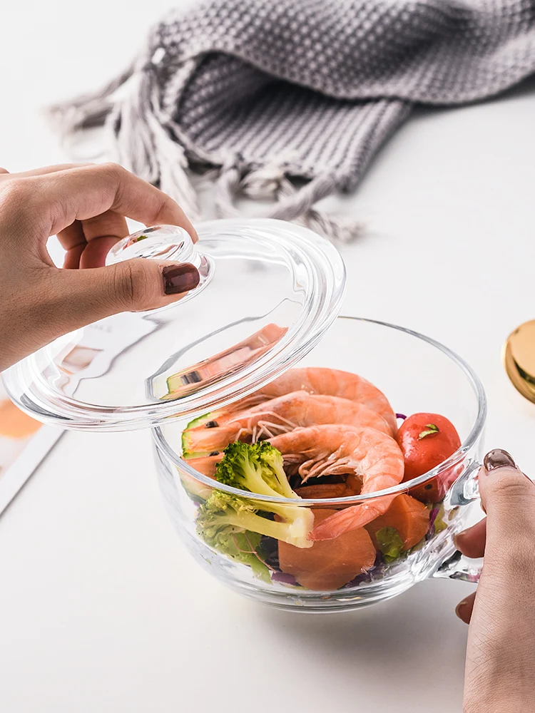 Oats Breakfast Cup with Lid Spoon Heat Resistant Glass Cup for Microwave Heating Wheat Flakes Cup Home Use round ape Glass Cup