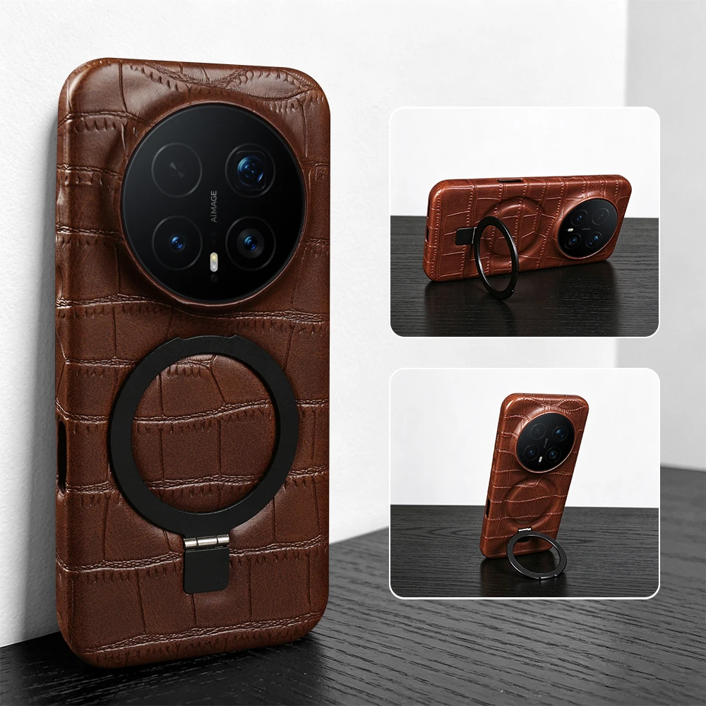 Magnetic Bracket Ring Crocodile Leather Case For Honor Magic 5 6 7 8 9 Pro Max Air Magic8 Lite X9C X9d X70 Phone Case Back Cover