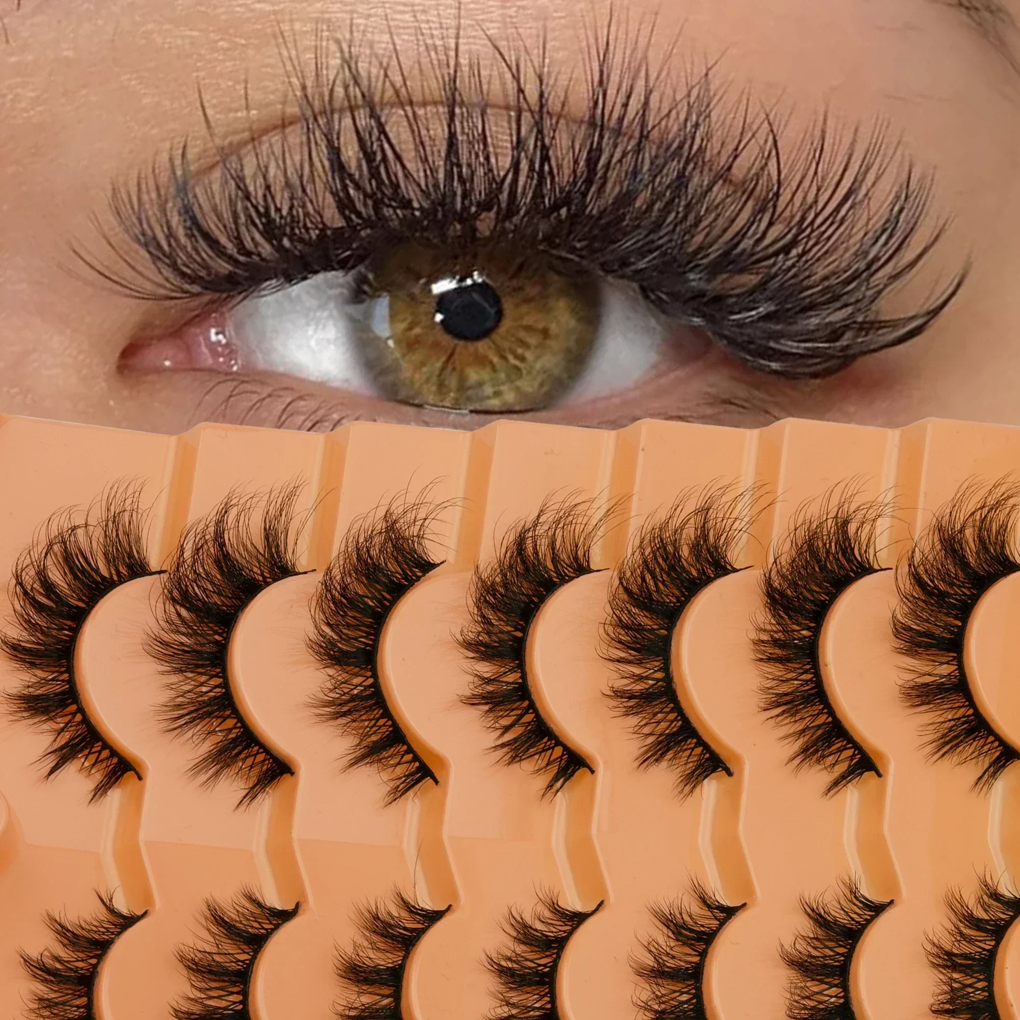 7 Pairs 3D Wispy Fluffy Russian Volume Lashes D Curl Faux Mink False Eyelashes Soft Band Reusable Fake Lashes For Party Makeup