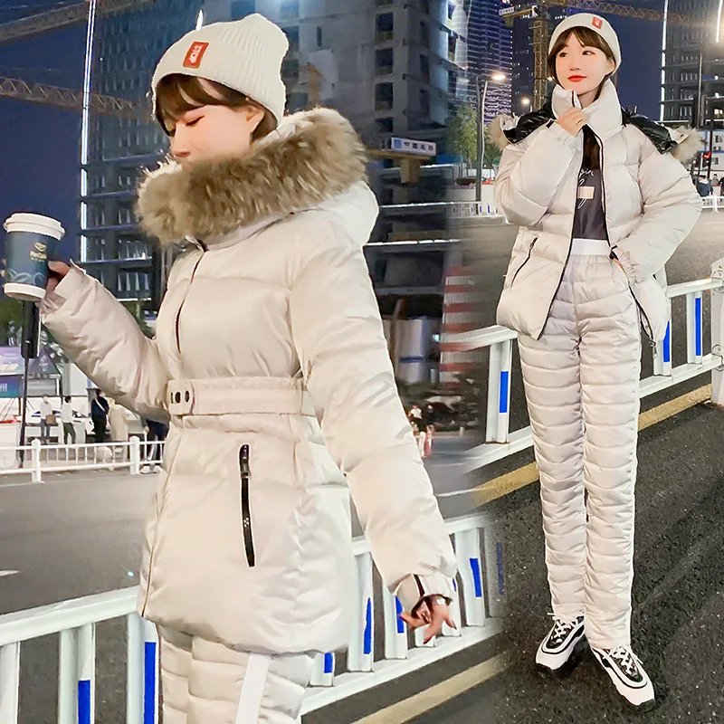 

Autumn Winter Cotton Two Piece Sets Womens Down Cotton Coats & Pants Sets Thicken Warm Puffer Parkas Ladies Cotton Pants Sets